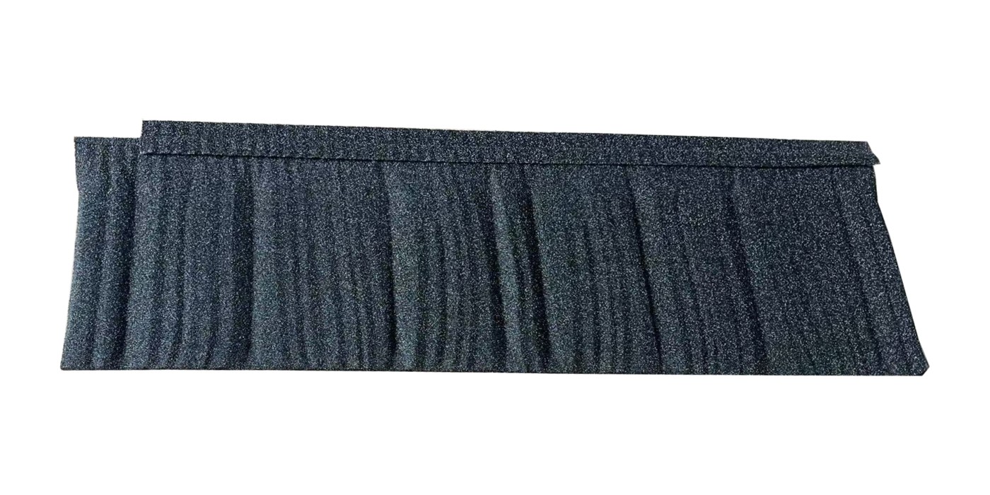 A WeatherLok Charcoal Shake panel, stone-coated steel with hand-split wood grain